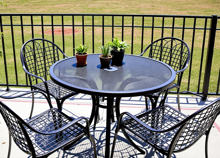 Outdoor Black Metal Patio Set With Potted Plants